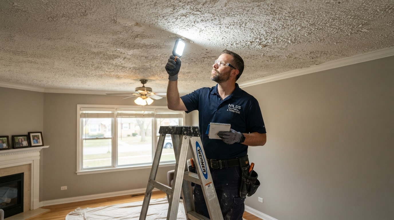 Popcorn ceiling removal evaluation in a Niles Illinois home