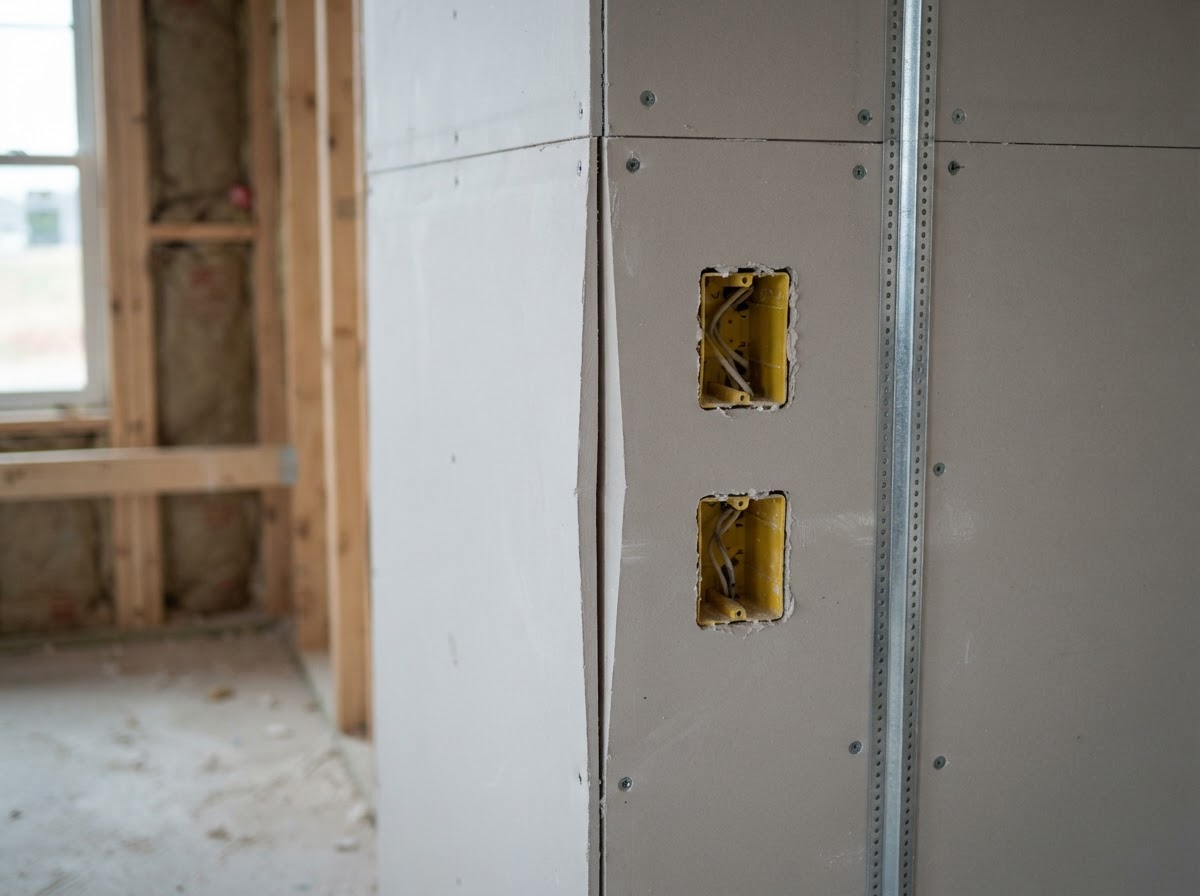 Fitted drywall panels prepared for taping and finishing