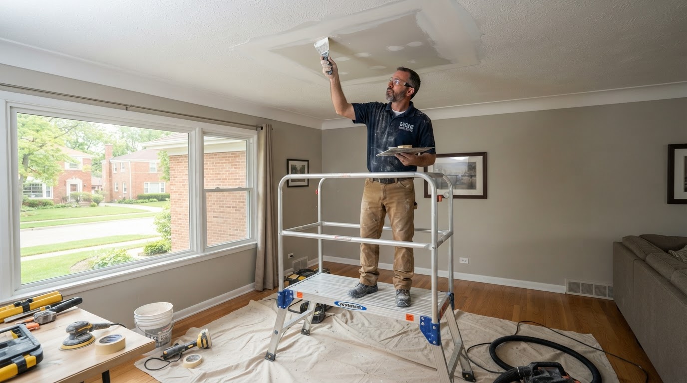 Ceiling drywall repair contractor working in Skokie Illinois
