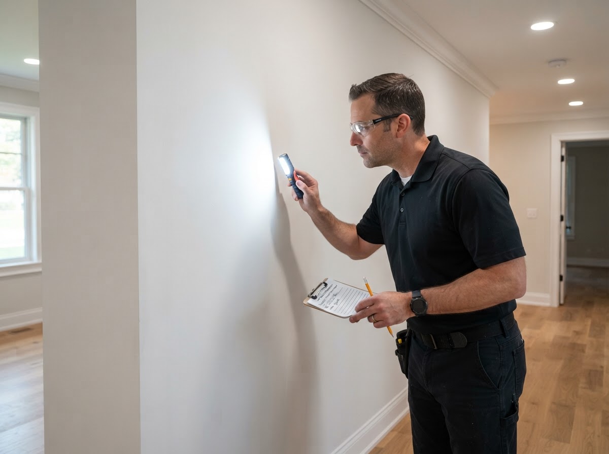 Finished drywall inspected under interior lighting in Park Ridge