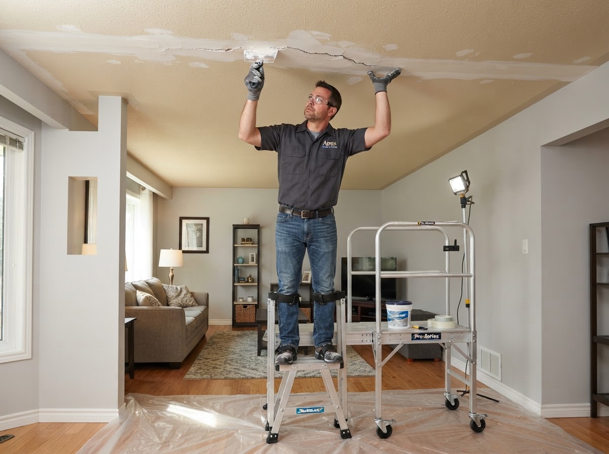 Ceiling drywall repair in a Skokie Illinois interior