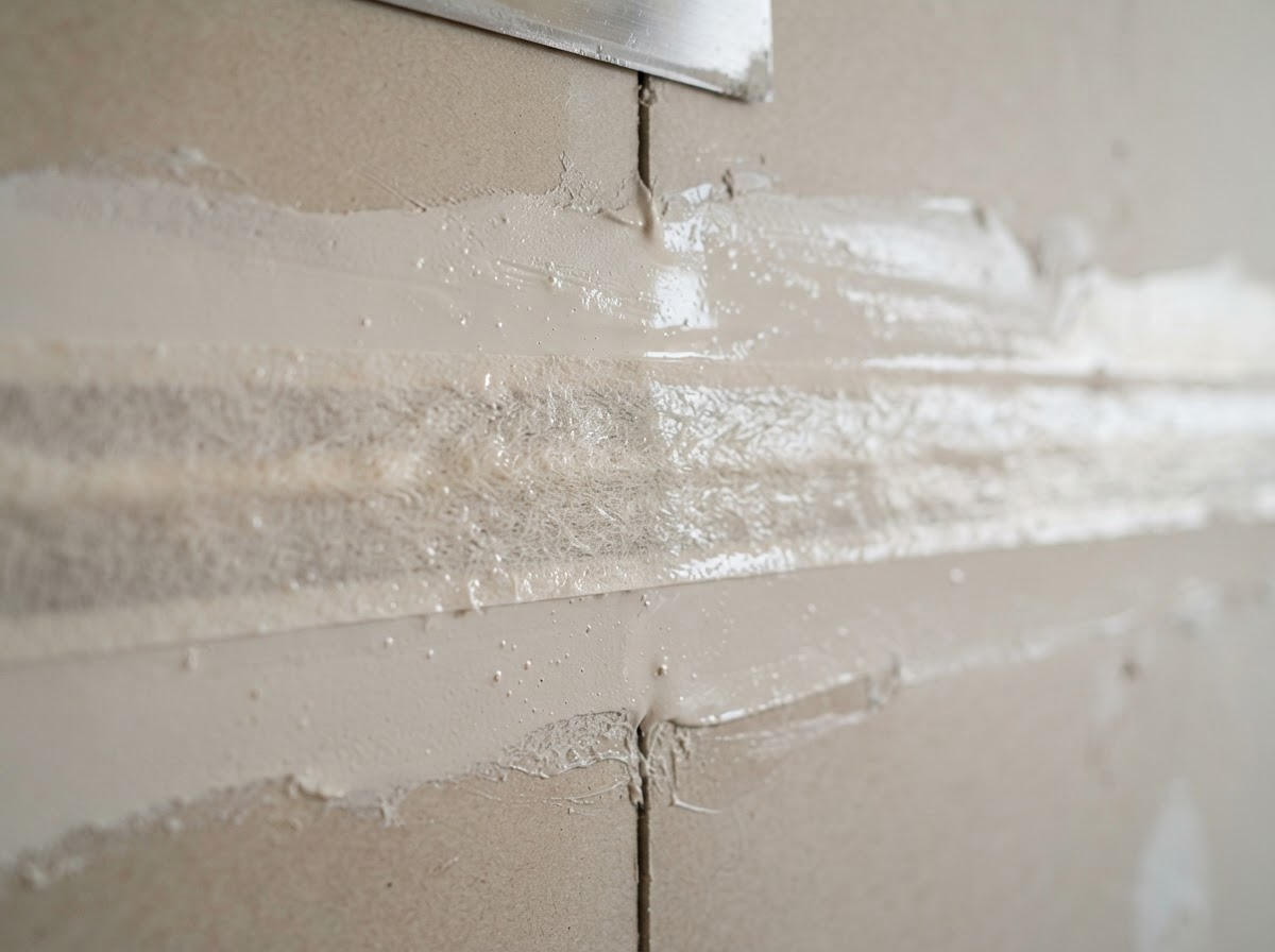 Drywall joint tape installed during wall finishing