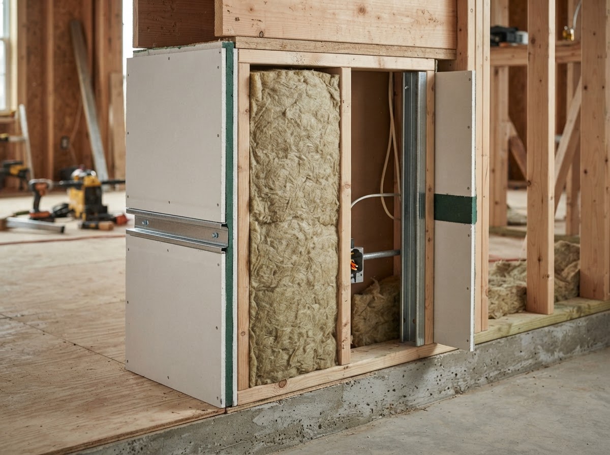 Drywall wall assembly for reduced sound transfer in a Glenview property