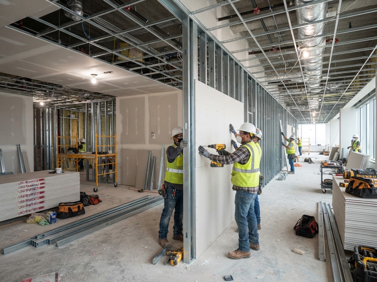 Commercial drywall installation for a Niles business interior