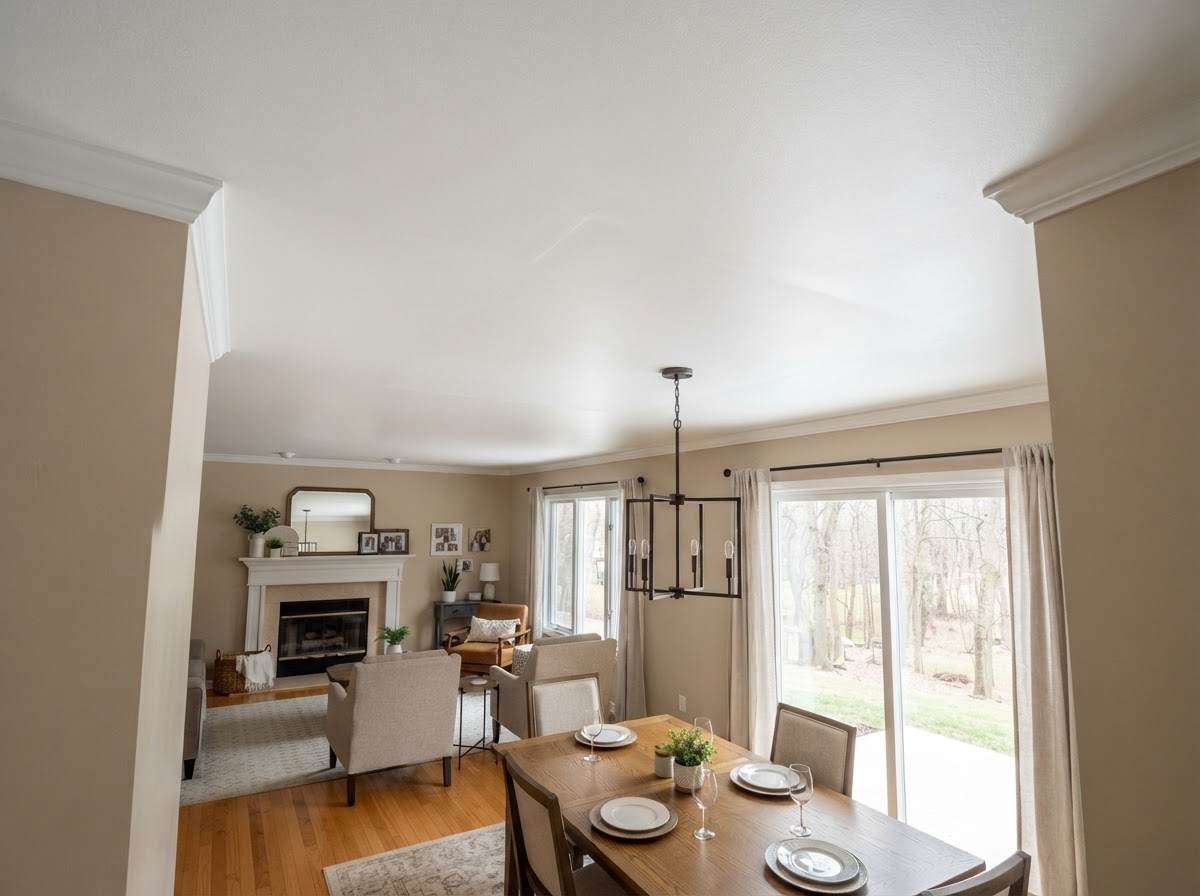 Refinished drywall ceiling after professional repair in Morton Grove
