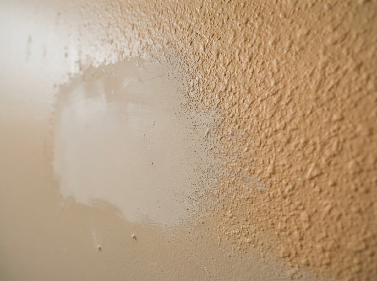 Orange-peel texture blended around a drywall repair