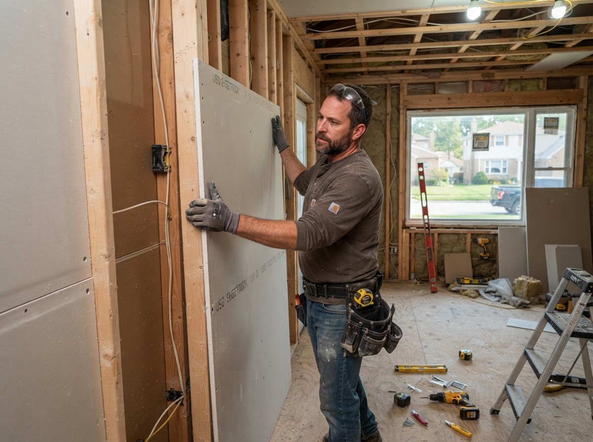 Drywall installation contractor working in Lincolnwood Illinois