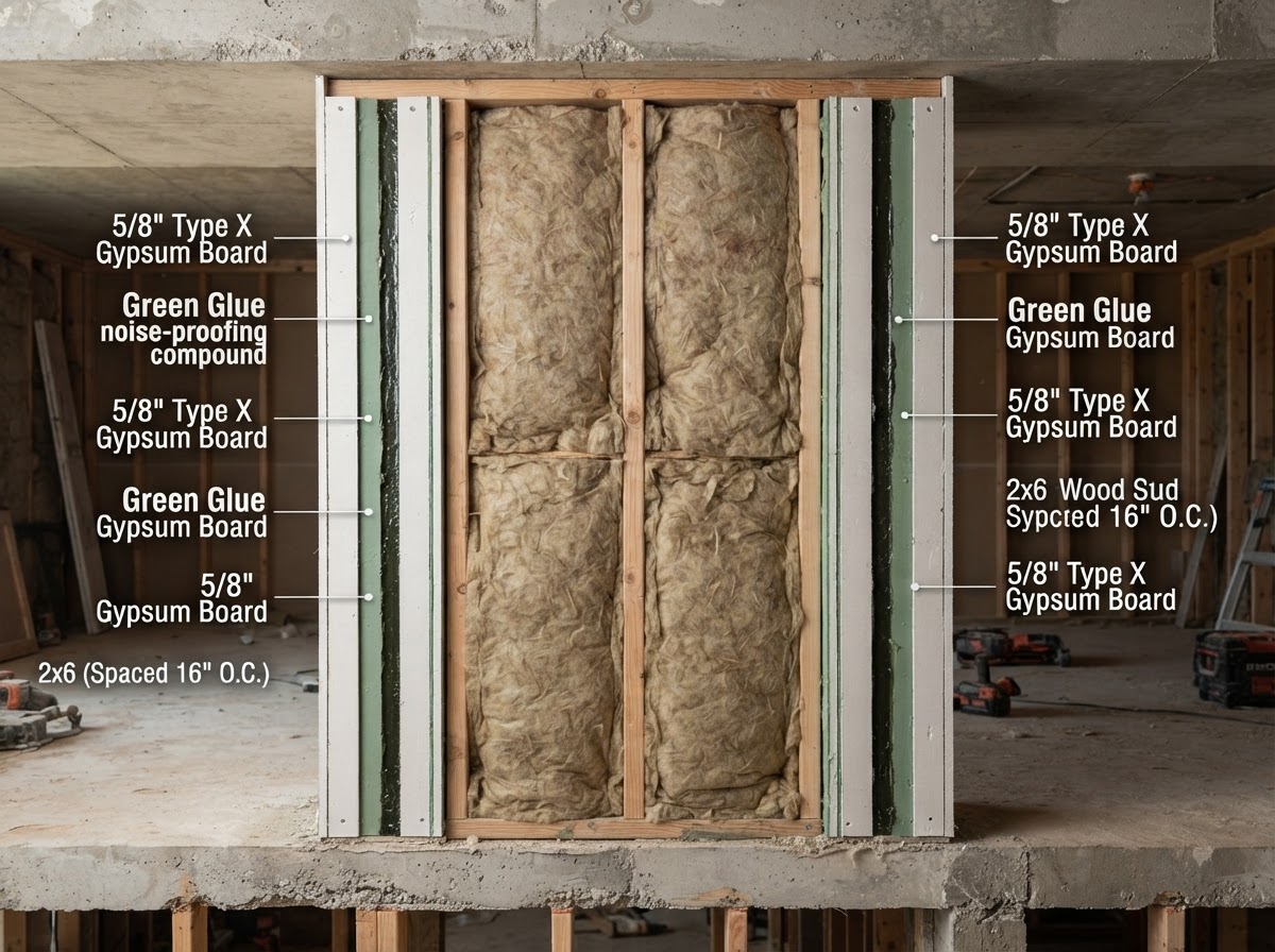 Drywall wall assembly for reduced sound transfer in a Niles property