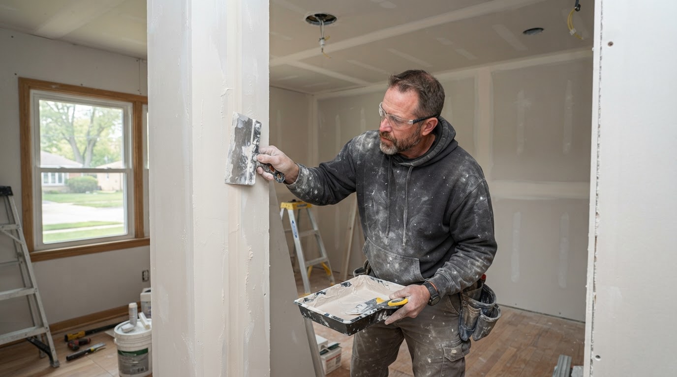 Drywall finishing contractor working in Morton Grove Illinois