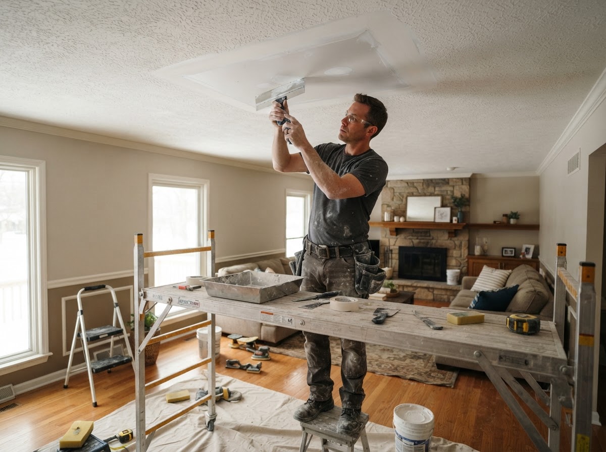 Ceiling drywall repair in a Glenview Illinois home