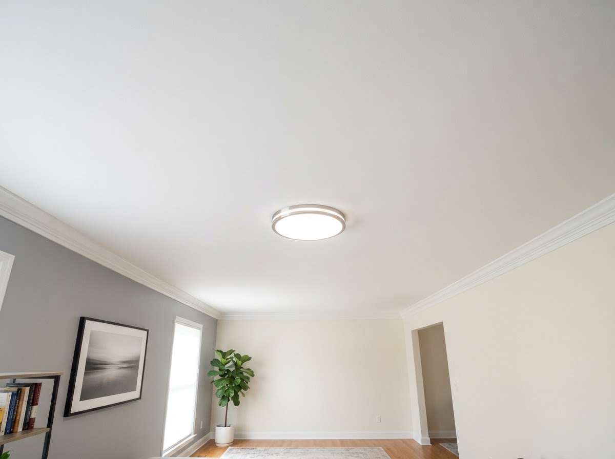 Smooth ceiling finish after acoustic texture removal and drywall refinishing
