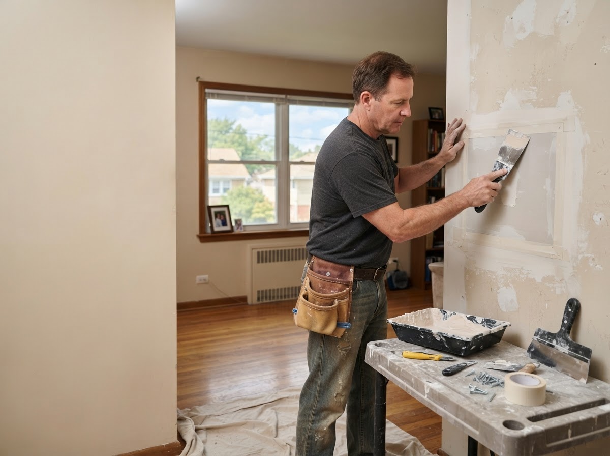Drywall repair contractor working in a Des Plaines Illinois property