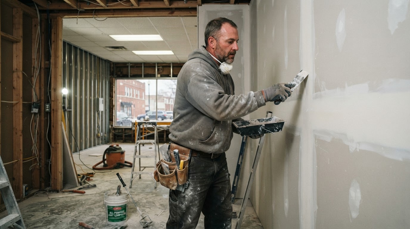 Drywall contractor working in a Des Plaines Illinois property