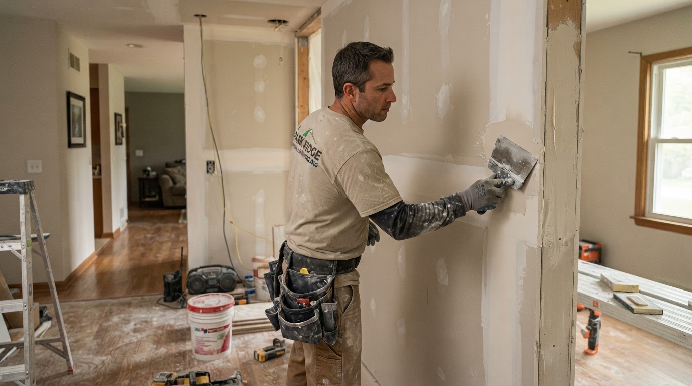 Drywall contractor working in a Park Ridge Illinois home