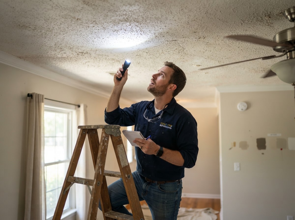 Acoustic ceiling surface evaluated for refinishing in Niles IL