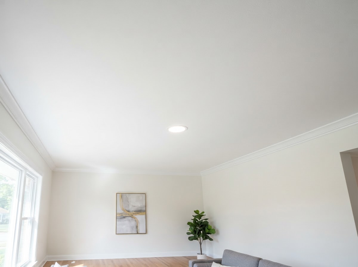 Smooth ceiling after acoustic texture removal in a Skokie home