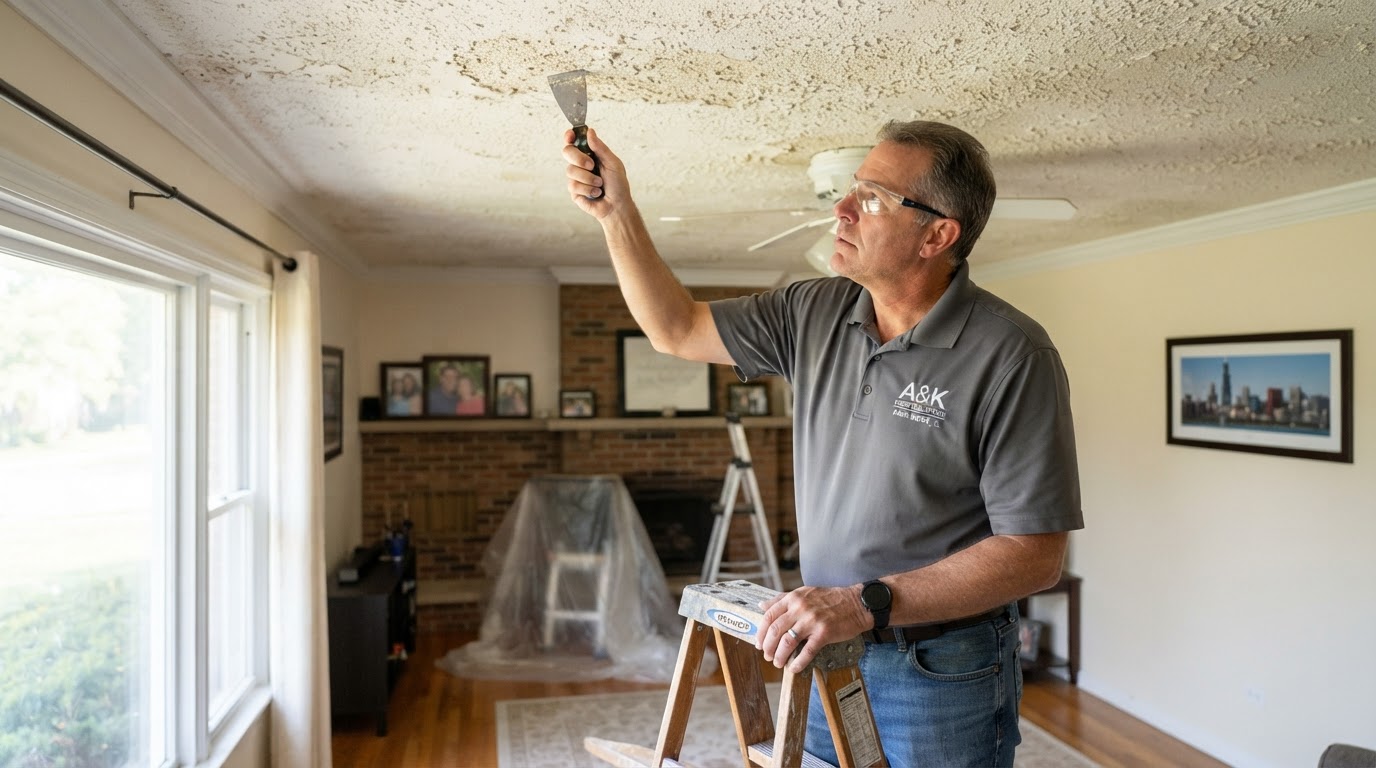 Popcorn ceiling removal evaluation in a Park Ridge Illinois home