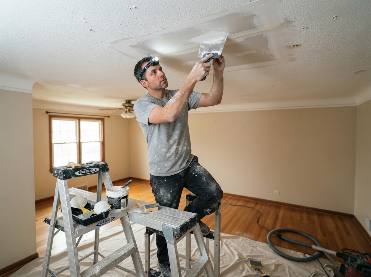 Ceiling drywall repair in a Lincolnwood Illinois interior