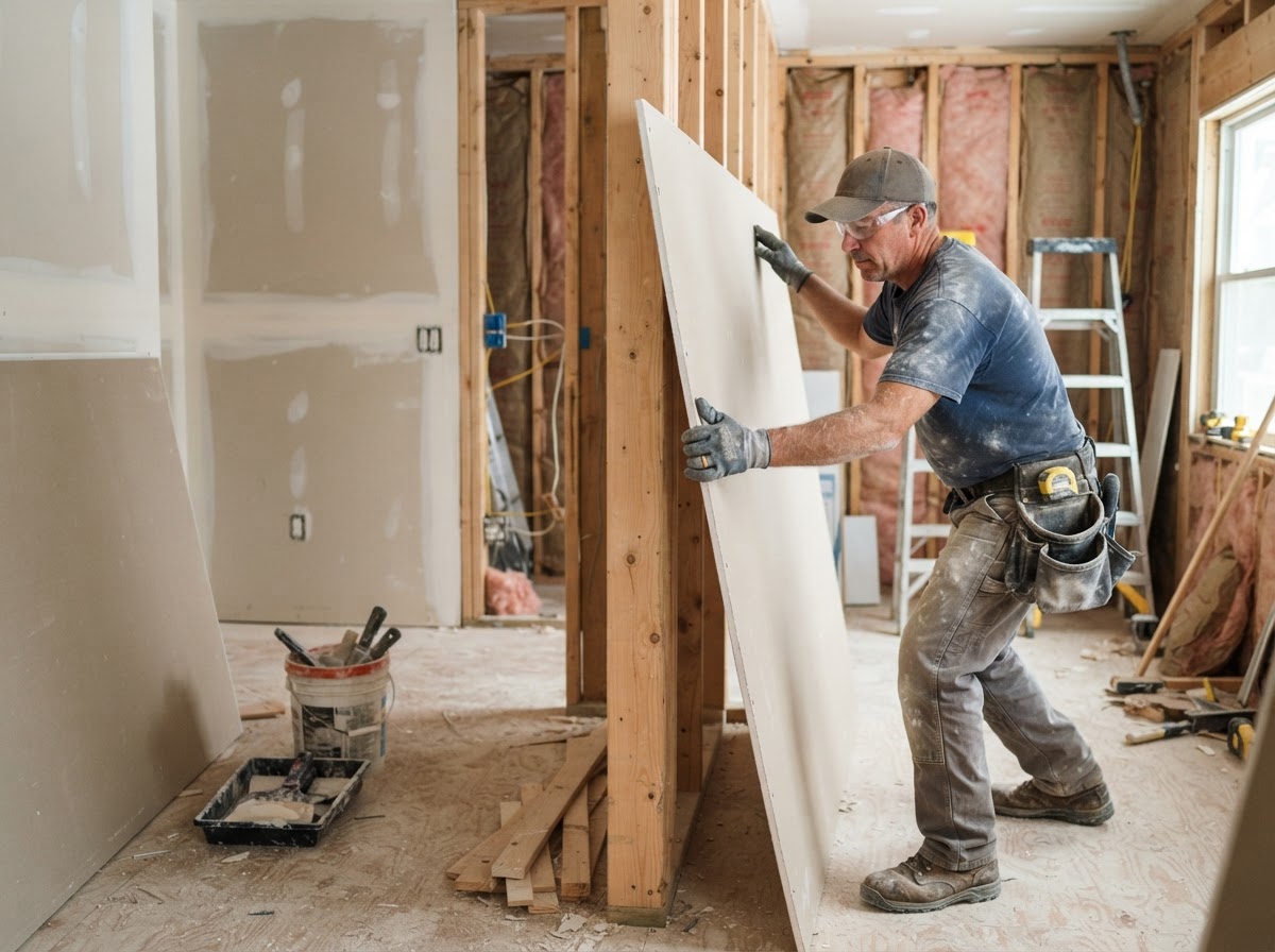 Drywall installation during a Morton Grove remodeling project
