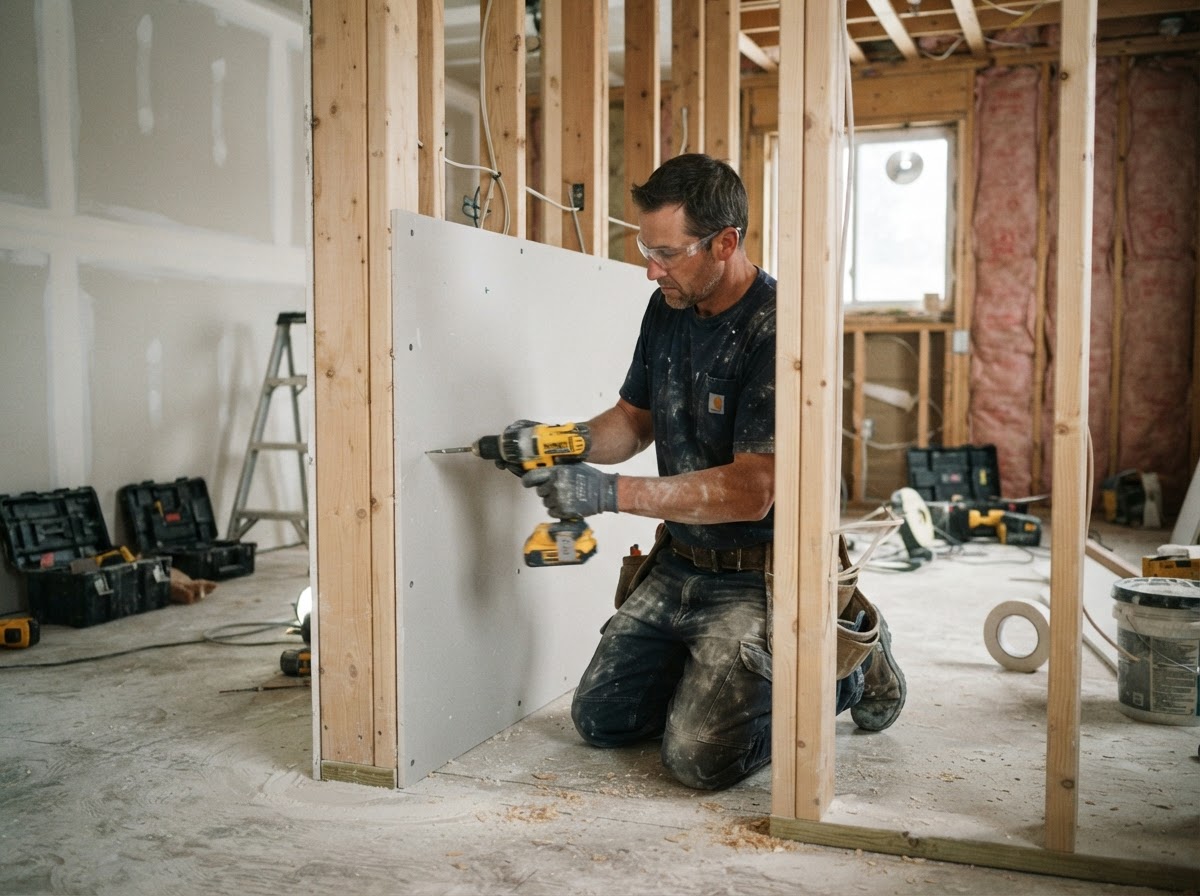 Drywall installation for a Skokie remodeling project