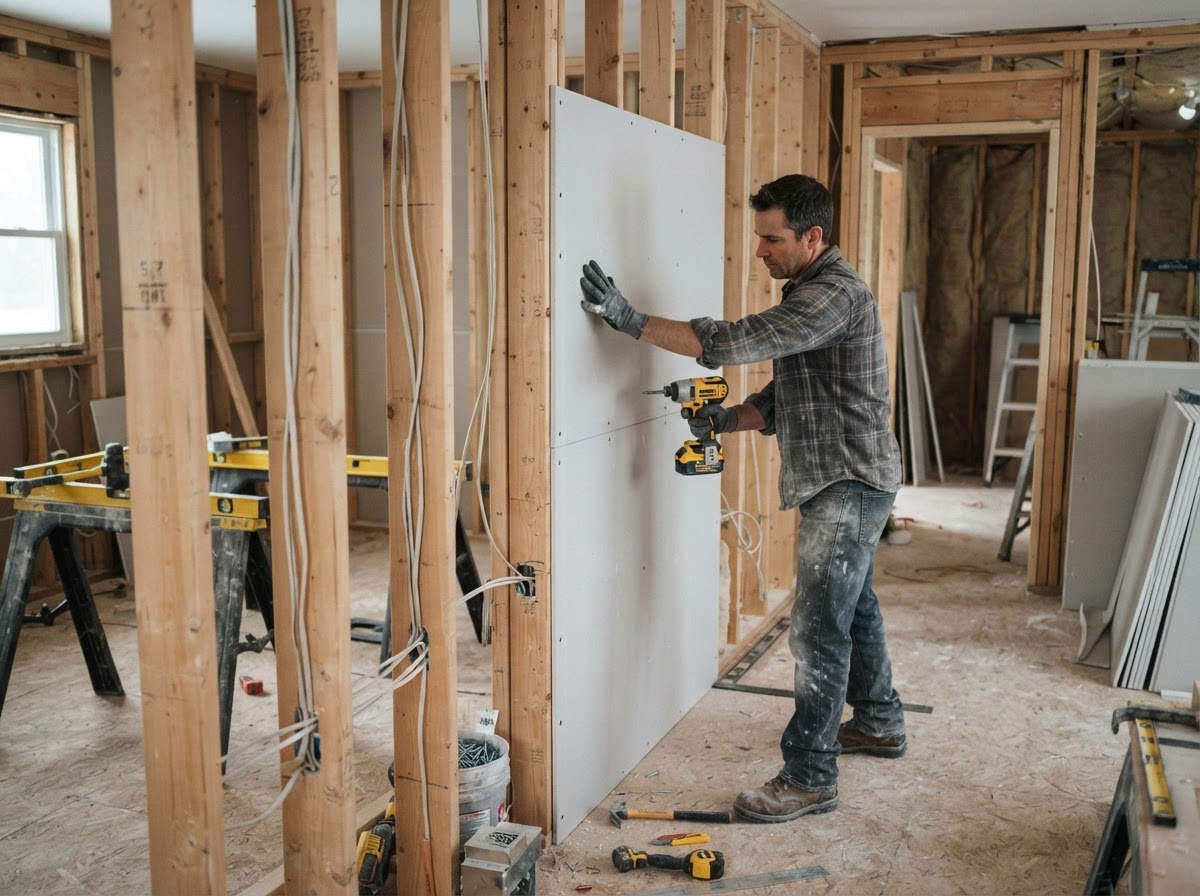Drywall installation during a Park Ridge home renovation