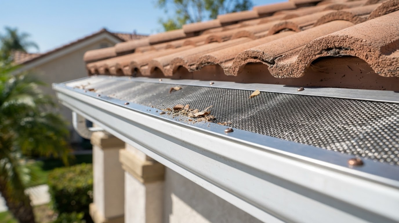 Micro-mesh gutter guard installation on a Corona California home