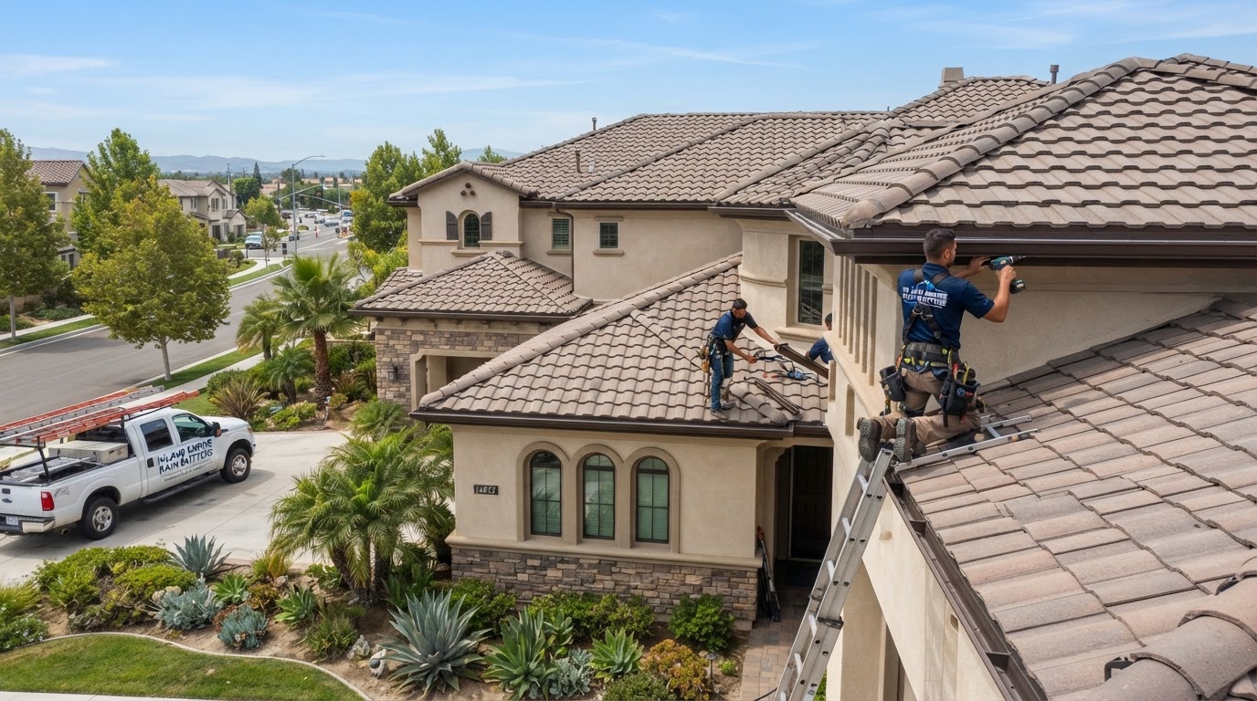 Gutter installation on a newer Eastvale California suburban home