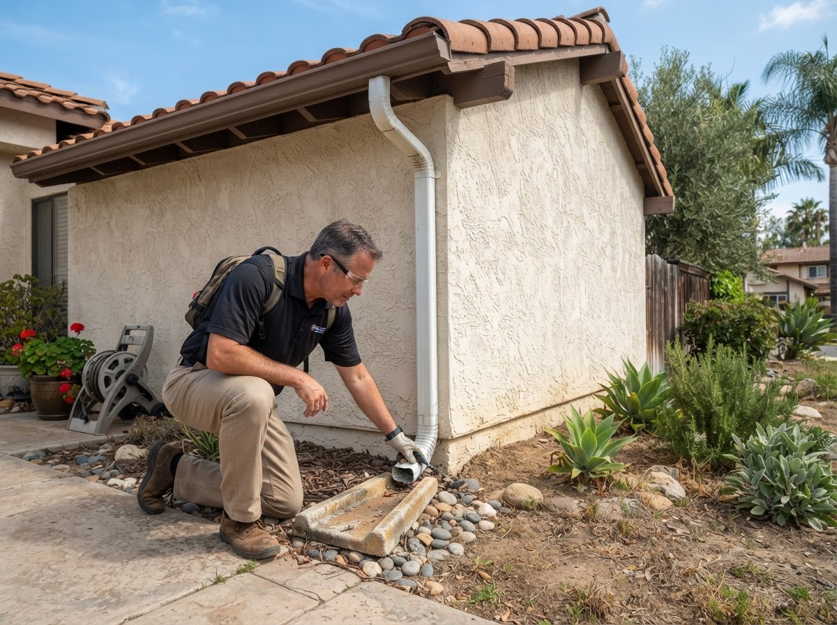 Gutter and downspout drainage check in Temescal Valley