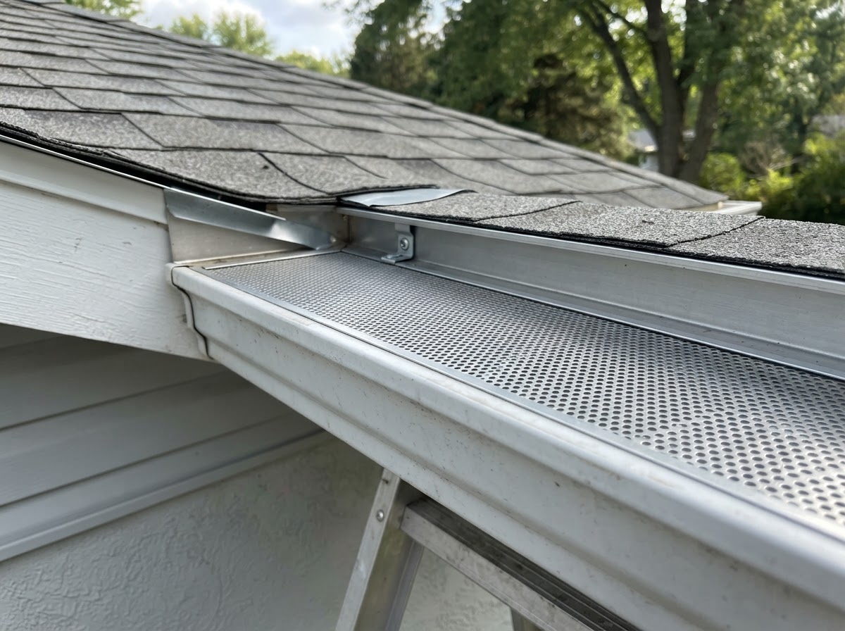 Screen gutter guard installed on a residential rain gutter