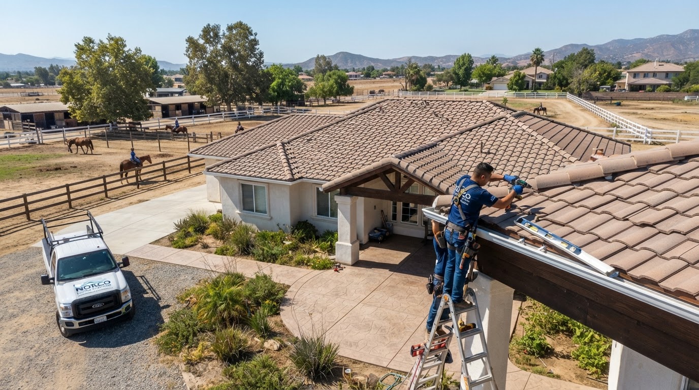 Gutter installation on a Norco California ranch-style home