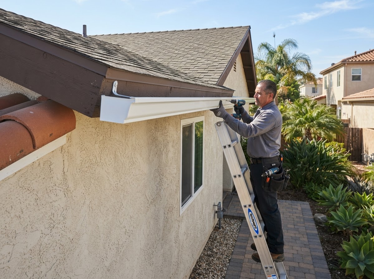 Seamless aluminum gutter replacement in Temescal Valley