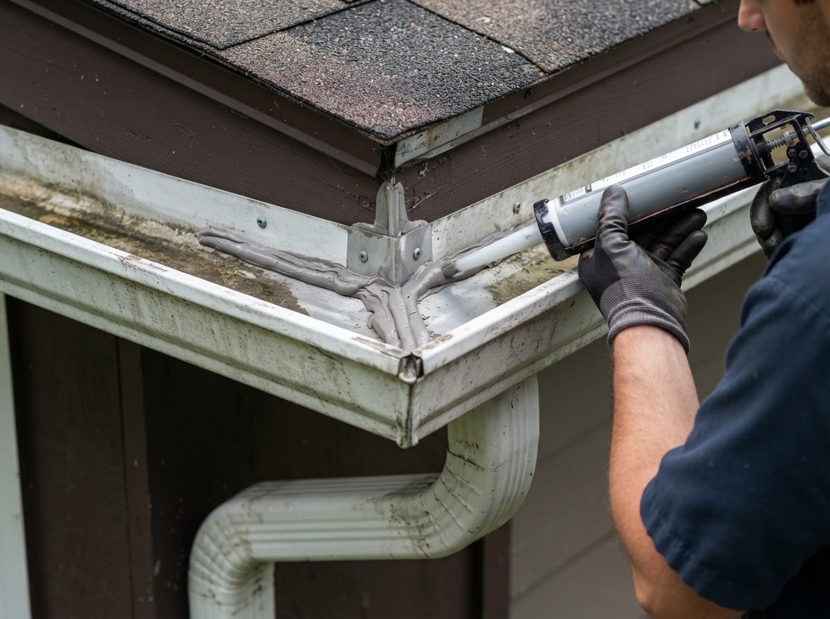 Residential gutter corner and outlet repair