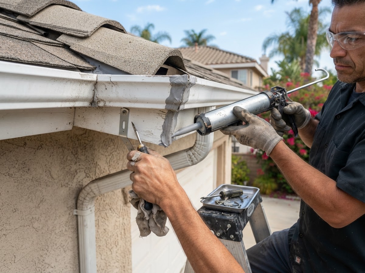 Gutter repair at a Southern California home
