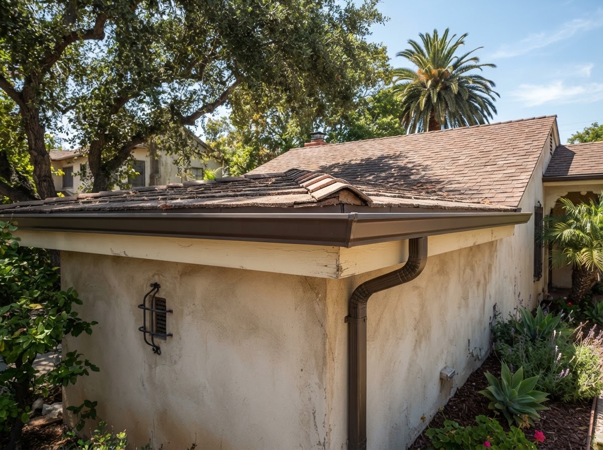 Rain gutter installation on an established Riverside home