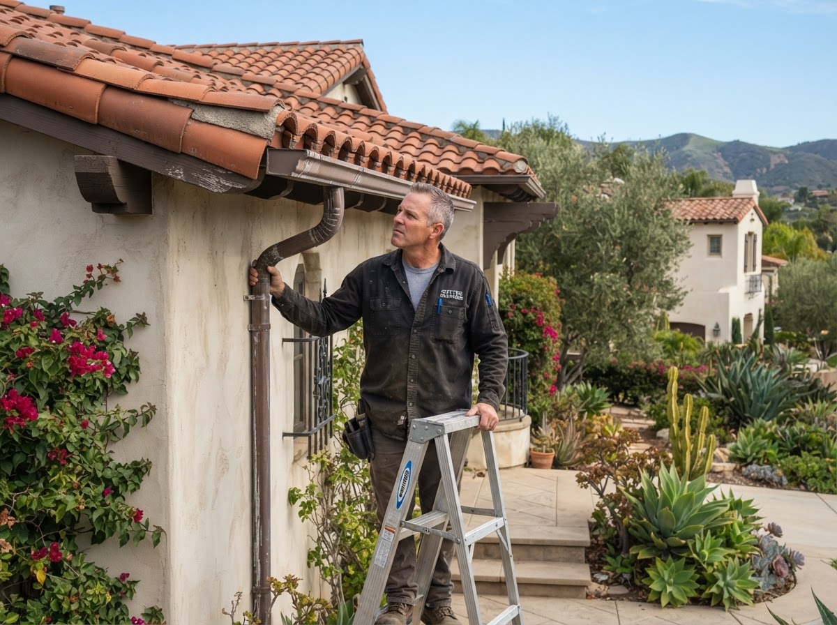 Experienced gutter contractor evaluating a Temescal Valley home
