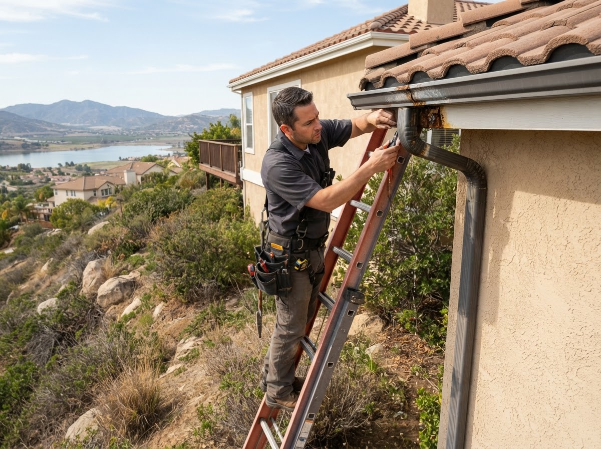 Gutter repair evaluation on a Lake Elsinore California home