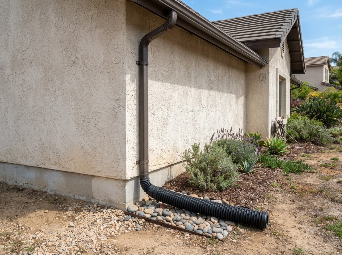 Residential downspout installation in Temescal Valley