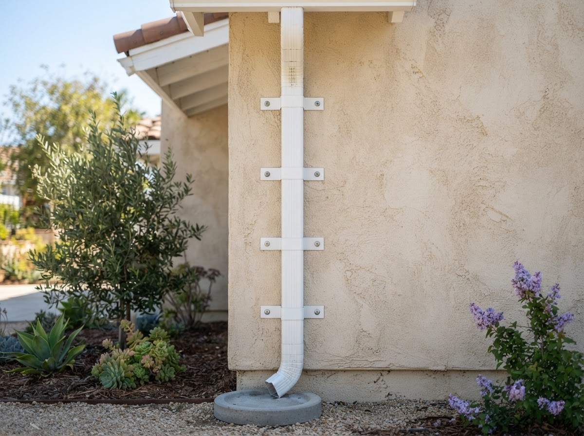 Aluminum downspout installed on a Southern California home