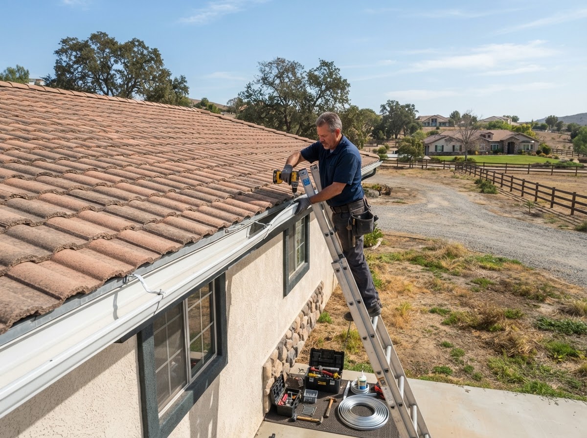 Gutter repair on a Norco California ranch property