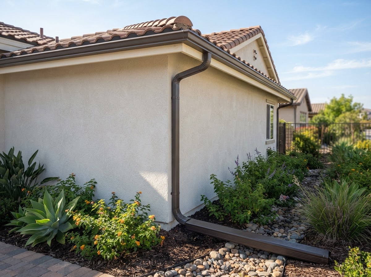 Professionally installed residential gutter and downspout