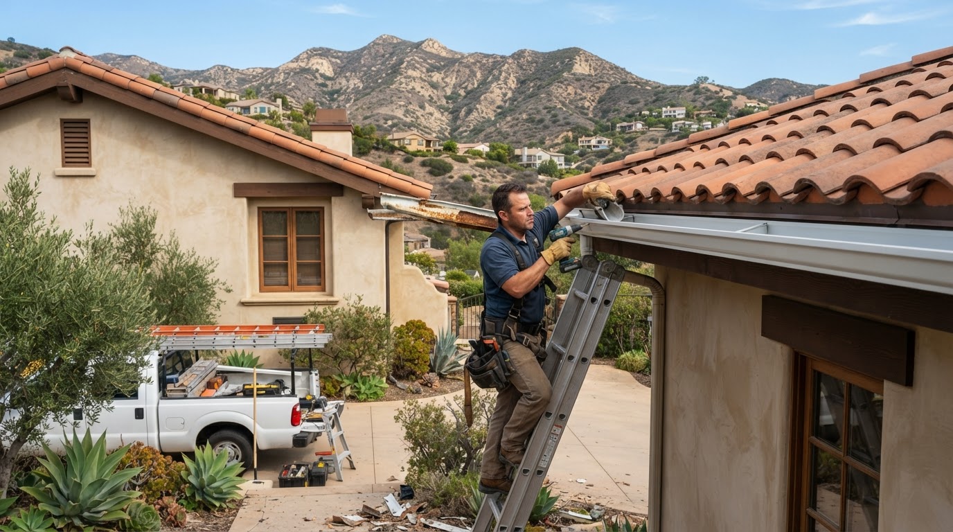 Gutter replacement on a Temescal Valley California home