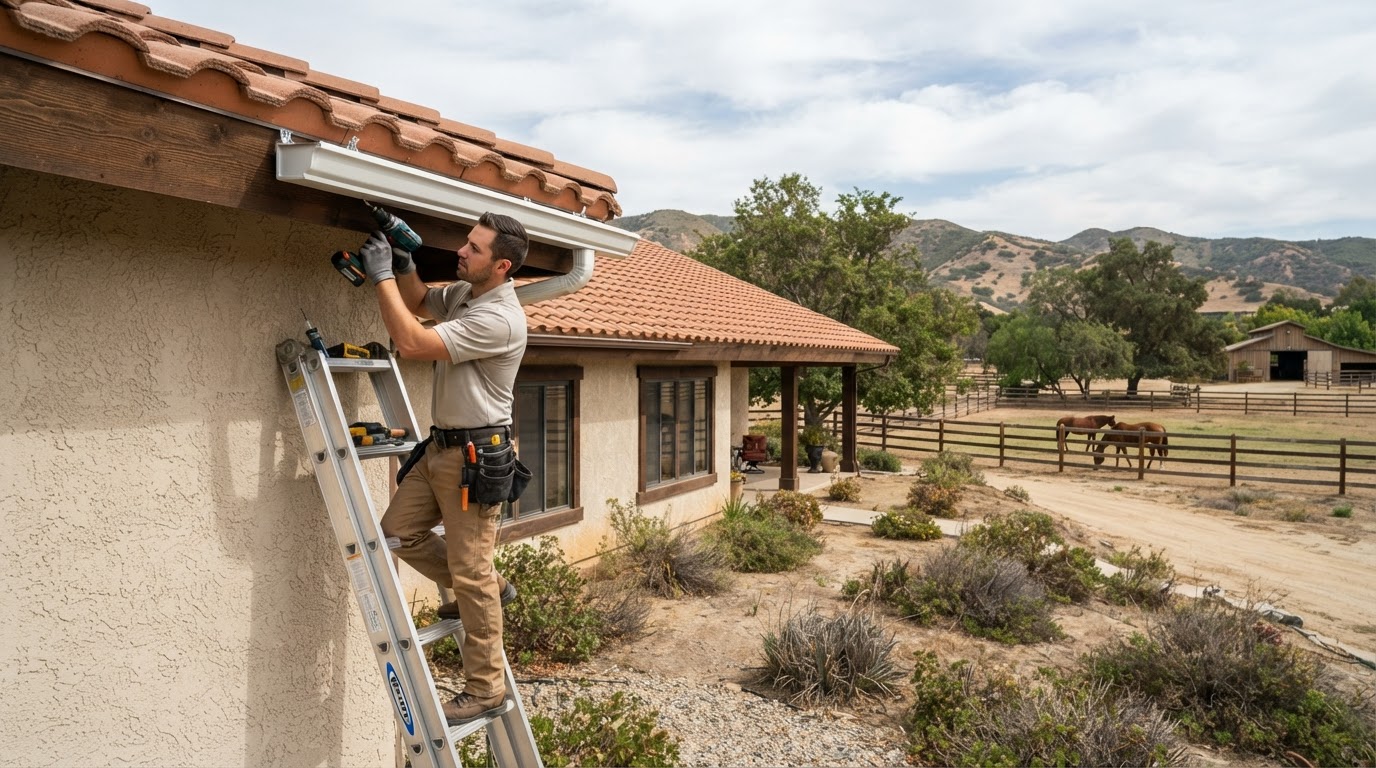 Gutter installation on a Norco California property