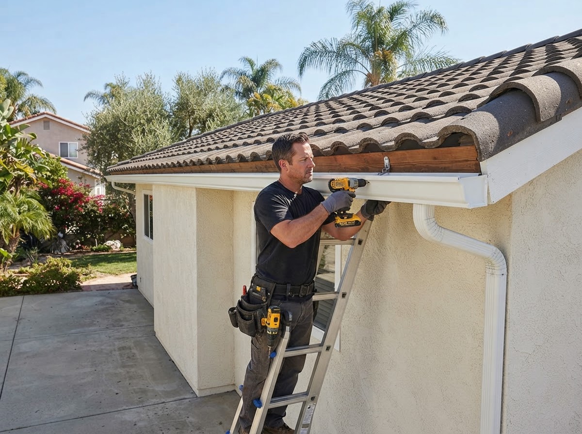 Seamless aluminum rain gutter installation