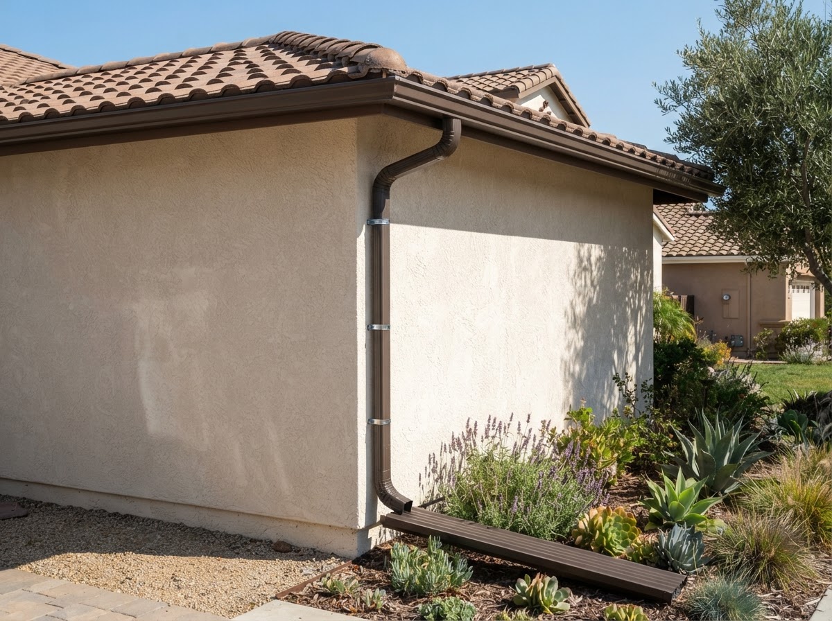 Repaired residential gutter and downspout connection