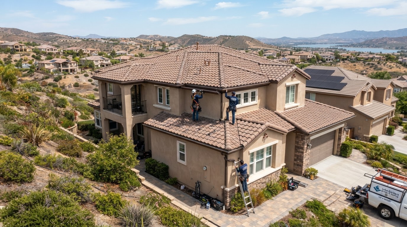 New gutter system on a Lake Elsinore hillside home