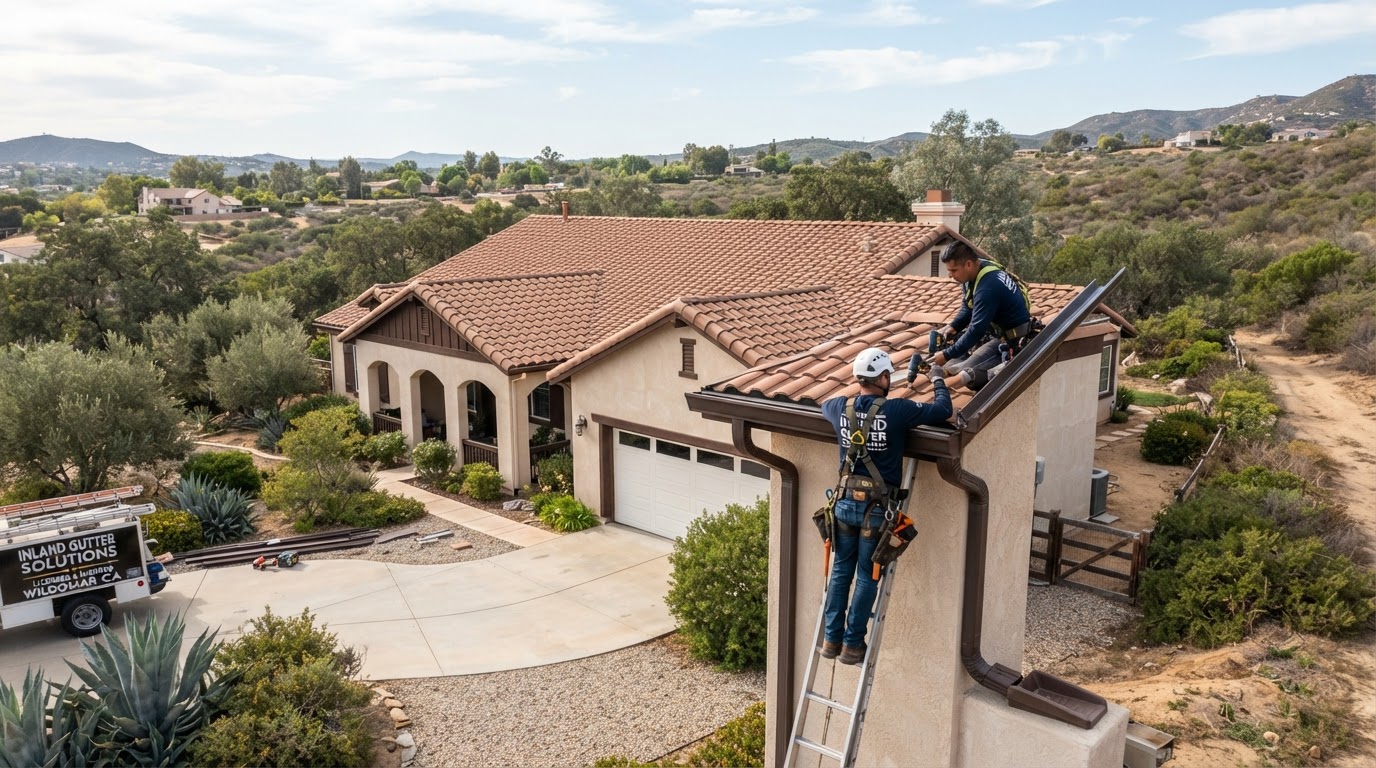Gutter installation on a Wildomar California semi-rural residential home