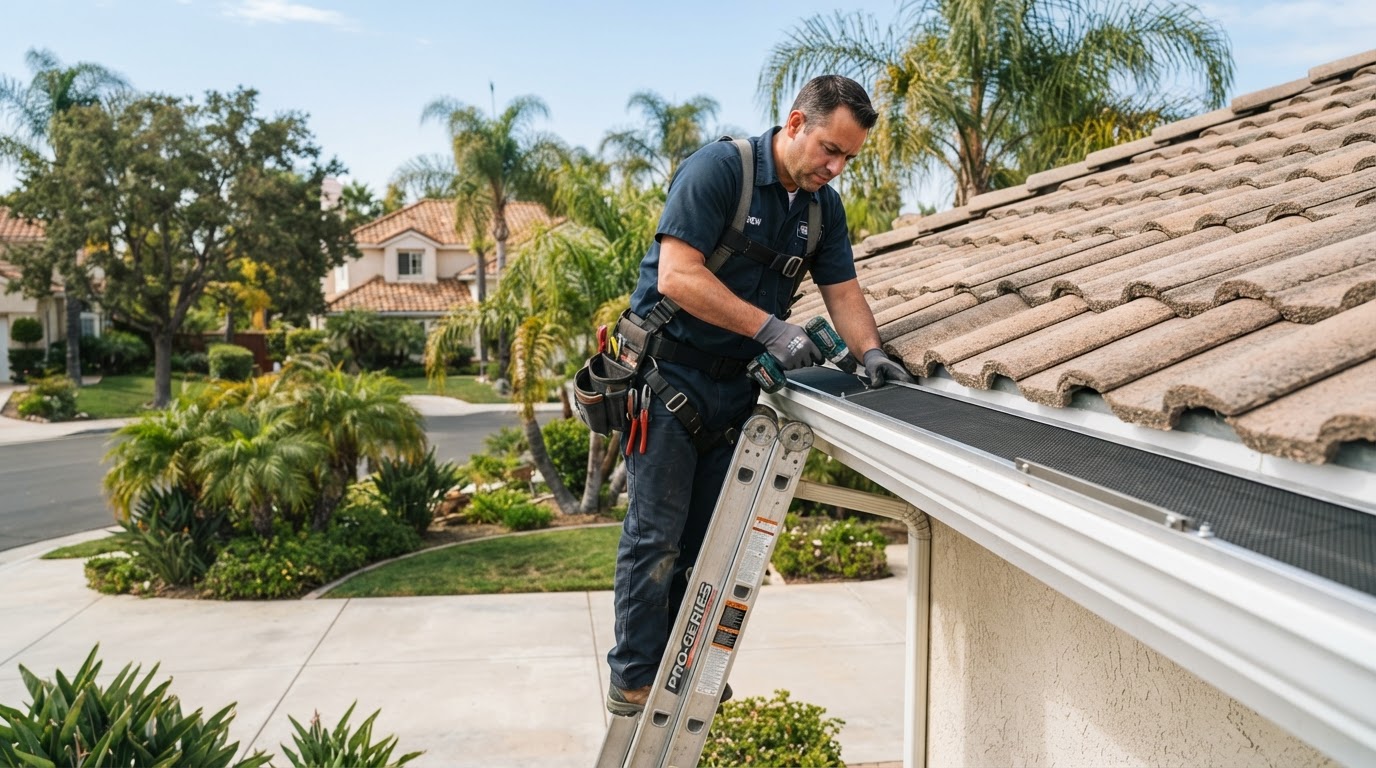Gutter guard installation on a Corona California home