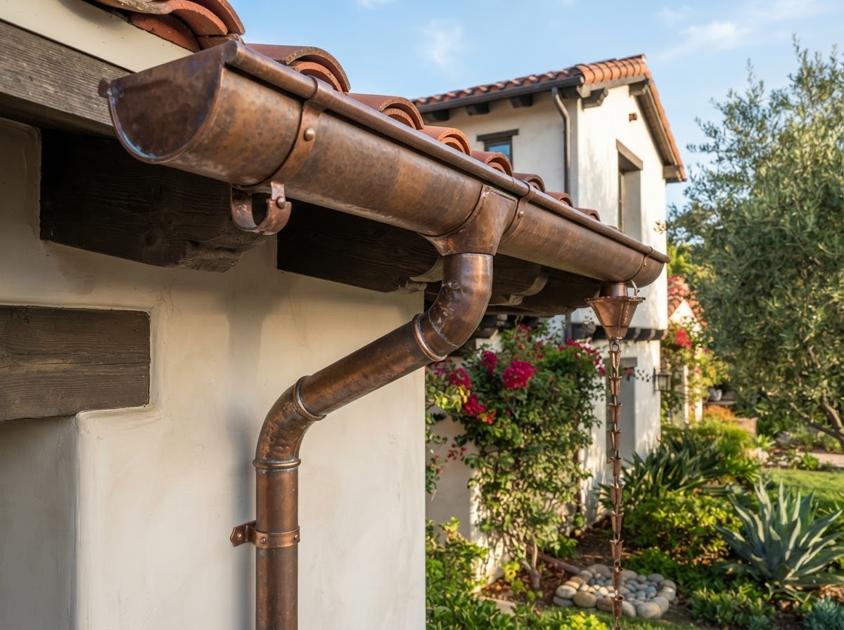 Copper gutter installation detail