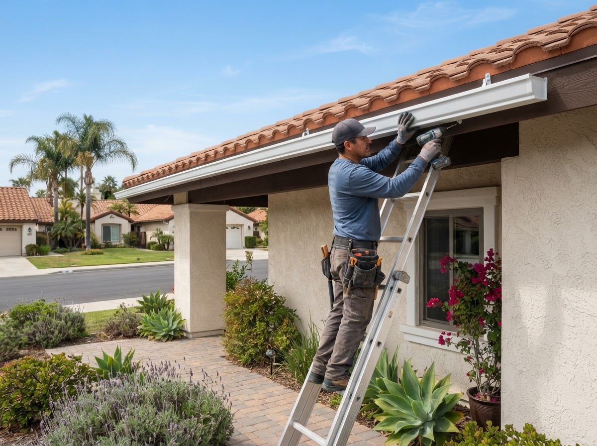 Seamless gutter installation in Temescal Valley California