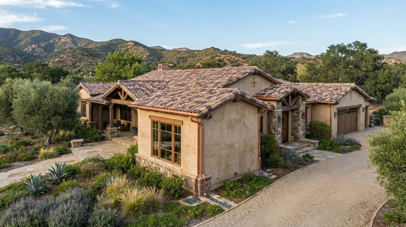 Copper gutter installation in Norco California